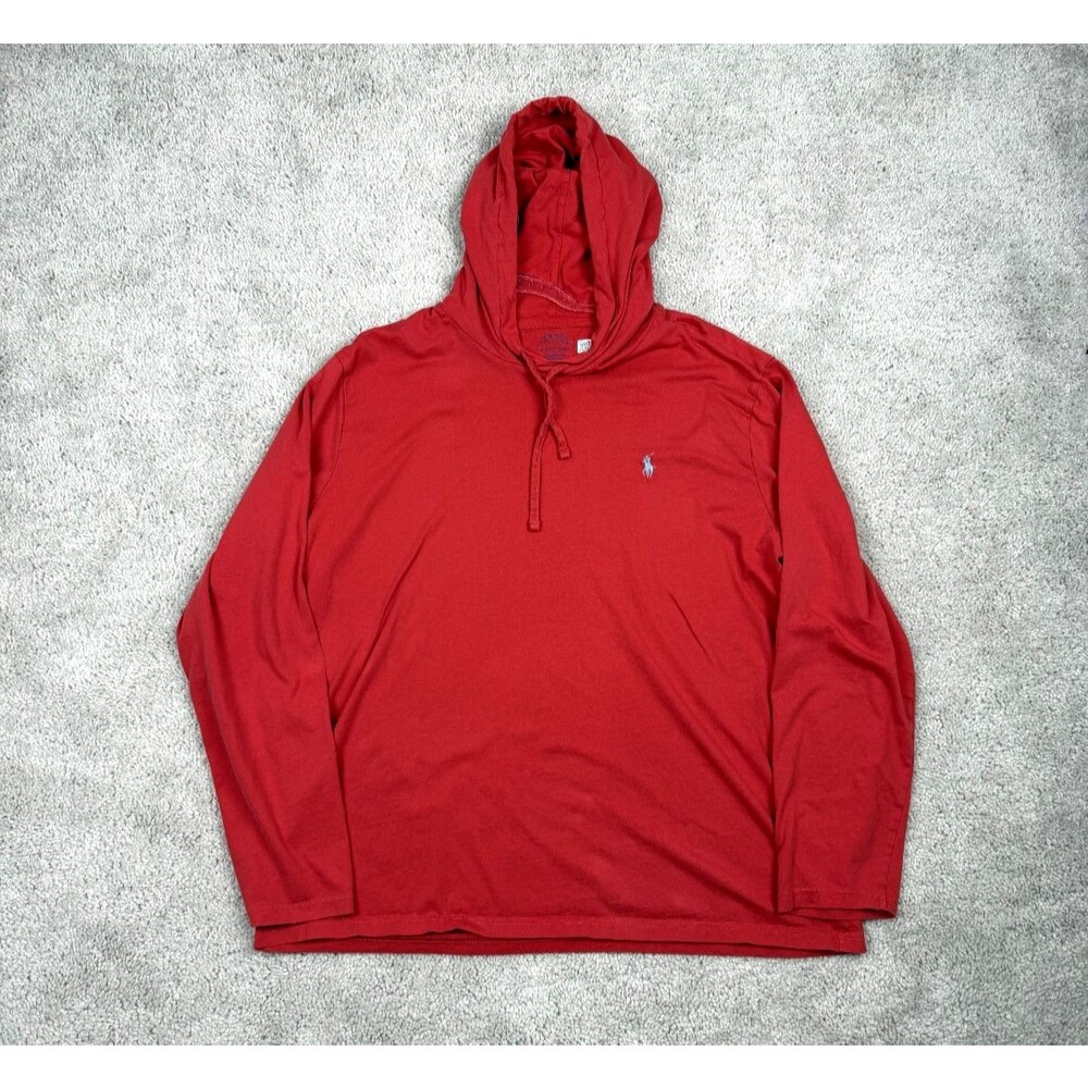 Polo Ralph Lauren Mens XL Red Jersey Hooded T Shirt Pony Logo Lightweight Hoodie